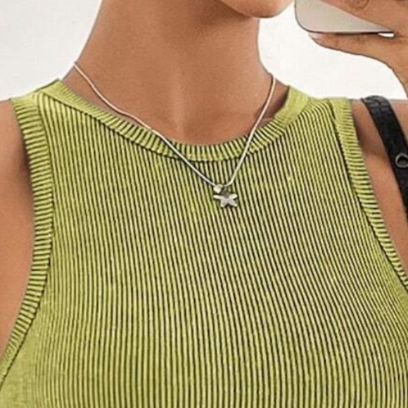 035 Lime Green Ribbed Crop Tank Top - Picture 3 of 3